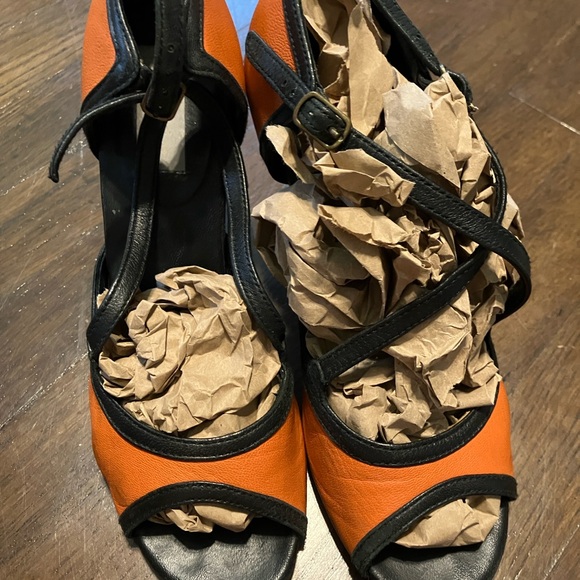Bessie Shoes - Handmade Leather Orange and Black Tango Heels Size 8